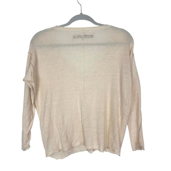 Enza Costa Linen Sweater Top Womens Small Cream Knit 3/4 Sleeve V-Neck Pullover - Picture 4 of 13